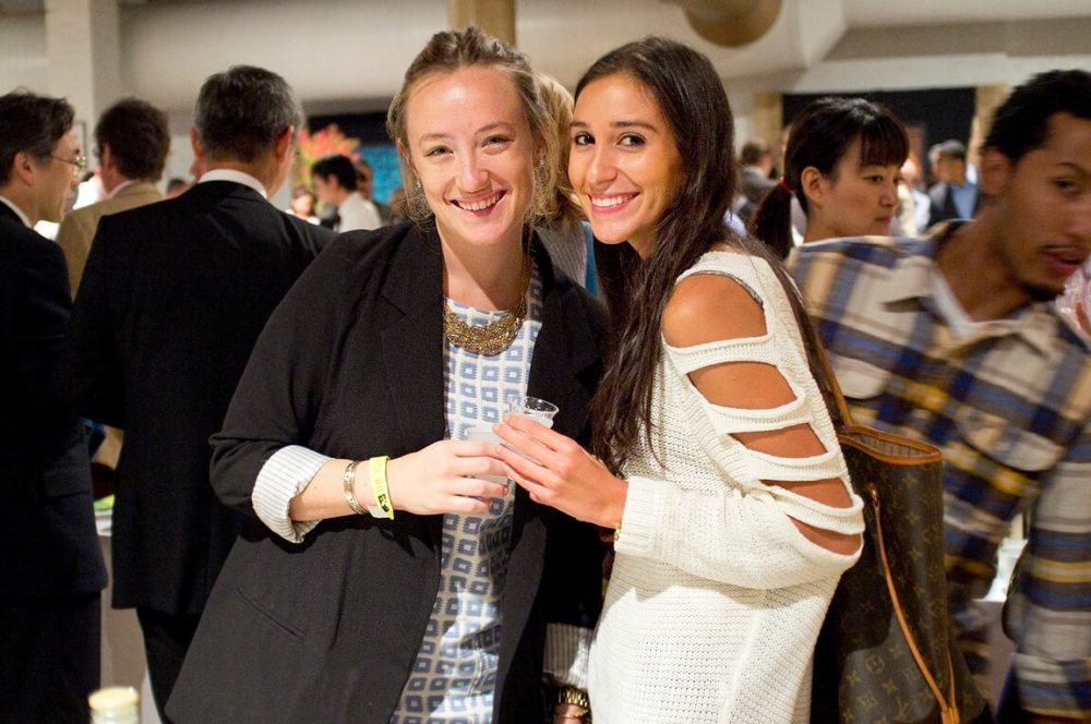 jos12ny003 Two smily ladies holding sake cups (2012 New York)